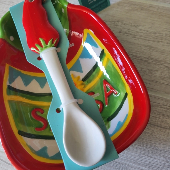 Salsa Bowl with Spoon Ceramic Fiesta Taco Tuesday Hostess Gift Cinco de Mayo - Picture 2 of 8